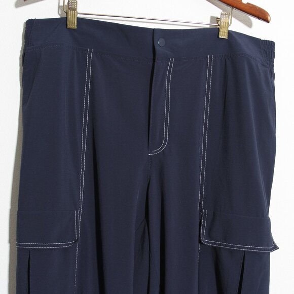 Athleta Chelsea Utility Wide Leg Pant High Rise Navy Blue Contrast Stitch Sz 16 - Picture 3 of 16